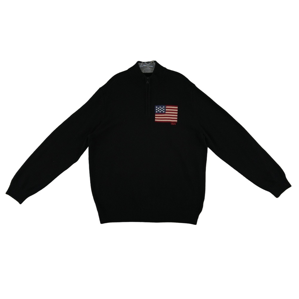 NEW Chaps American Flag Sweater‎ Quarter Zip Men's Size XXL Black 100% Cotton